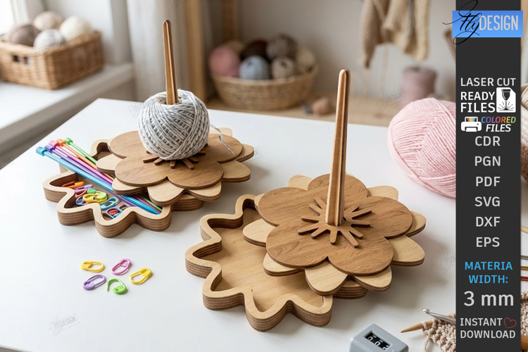 Wooden Yarn Holder Laser Cut | Knitting Craft Storage | CNC