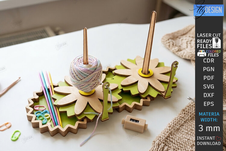 Wooden Yarn Holder Laser Cut | Knitting Craft Storage | CNC example image 1