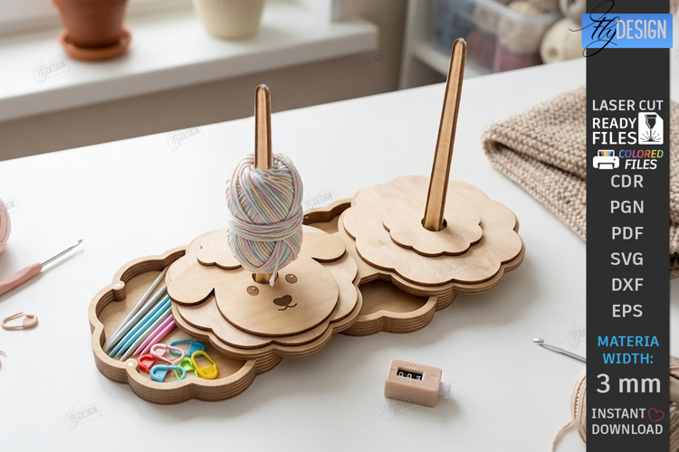 Wooden Yarn Holder Laser Cut | Knitting Craft Storage | CNC