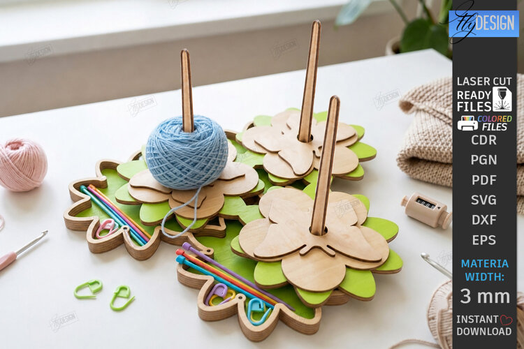 Wooden Yarn Holder Laser Cut | Knitting Craft Storage | CNC example image 1
