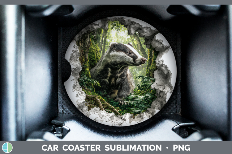 Badger Woodland 3D Hole Car Coaster Sublimation Design