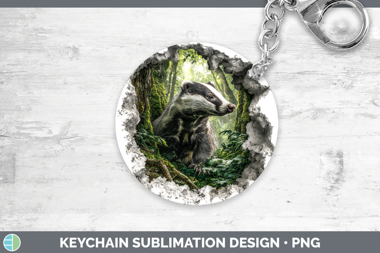 Badger Woodland 3D Hole Keychain Sublimation Design