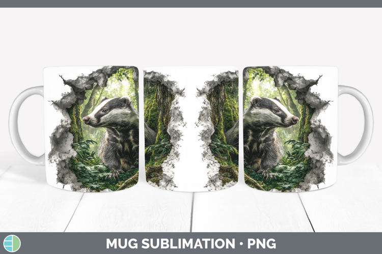 Badger Woodland 3D Hole Mug Wrap Sublimation Design