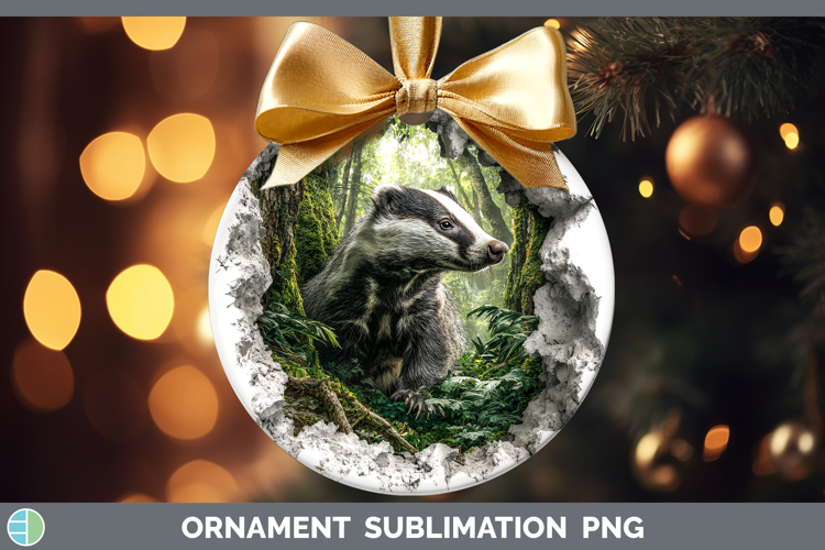 Badger Woodland 3D Hole Ornament Sublimation Design