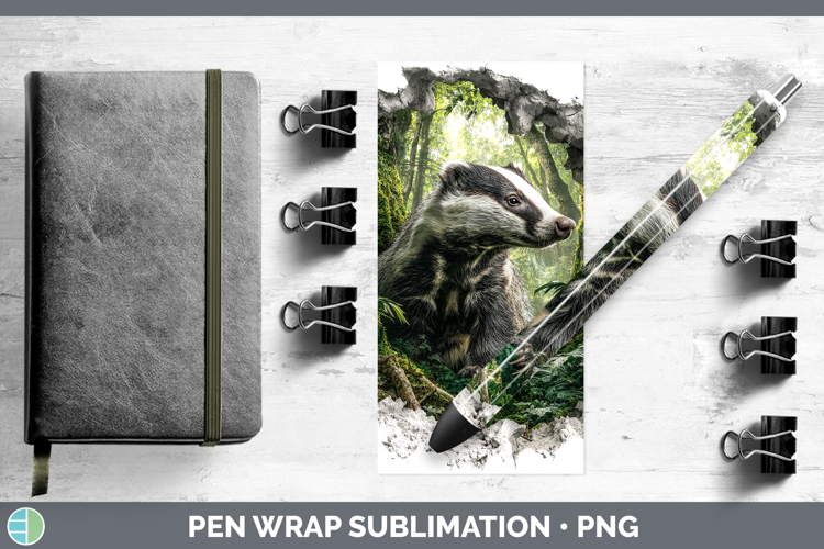 Badger Woodland 3D Hole Pen Wrap Sublimation Design
