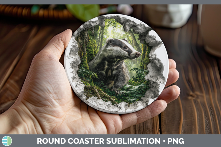 Badger Woodland 3D Hole Round Coaster Sublimation Design