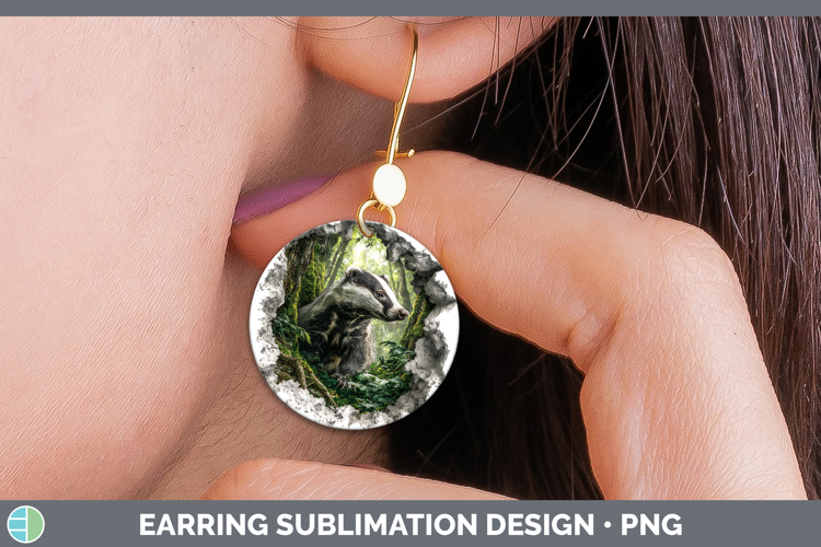 Badger Woodland 3D Hole Round Earrings Sublimation Design