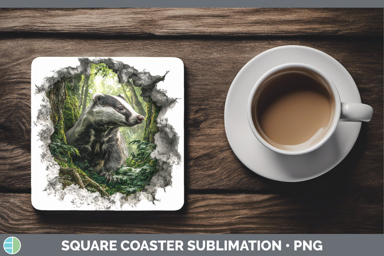 Badger Woodland 3D Hole Square Coaster Sublimation Design