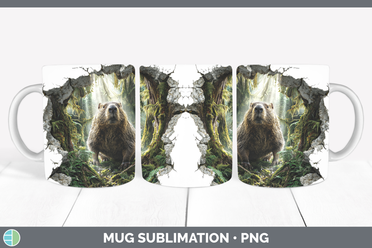 Beaver Woodland 3D Hole Mug Wrap Sublimation Design