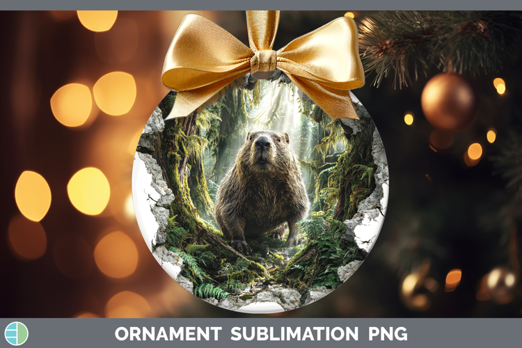 Beaver Woodland 3D Hole Ornament Sublimation Design