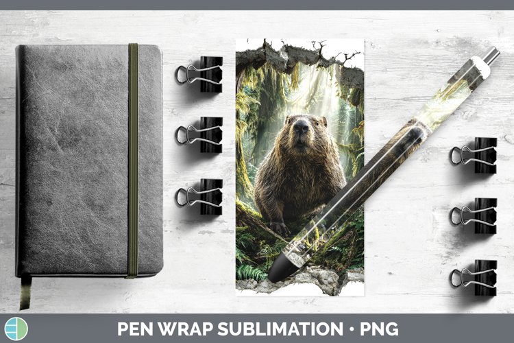 Beaver Woodland 3D Hole Pen Wrap Sublimation Design