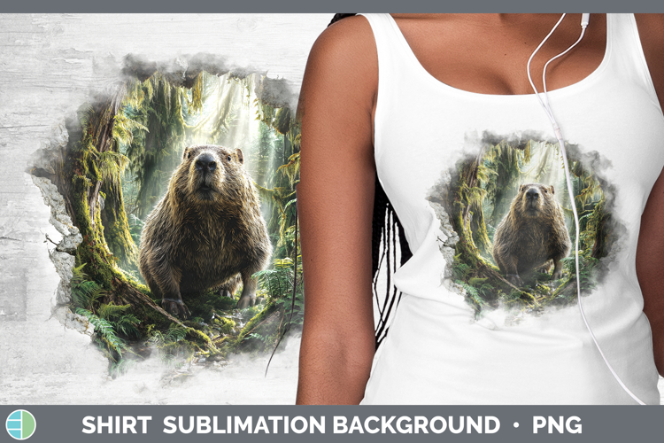 Beaver Woodland 3D Hole Shirt Sublimation Design
