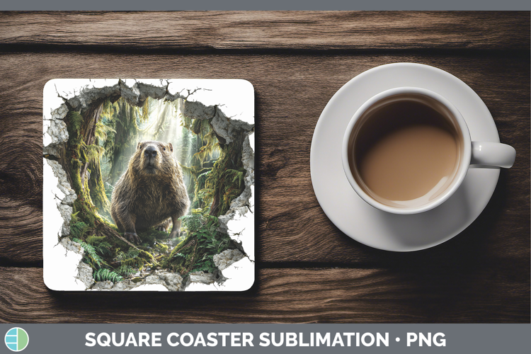 Beaver Woodland 3D Hole Square Coaster Sublimation Design