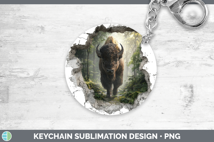 Bison Woodland 3D Hole Keychain Sublimation Design