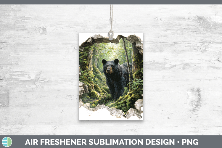 Black Bear Woodland 3D Hole Air Freshener Sublimation Design