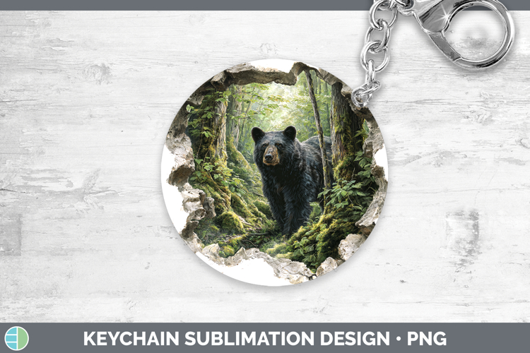 Black Bear Woodland 3D Hole Keychain Sublimation Design