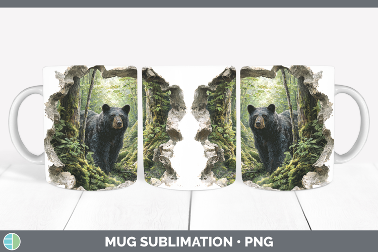 Black Bear Woodland 3D Hole Mug Wrap Sublimation Design