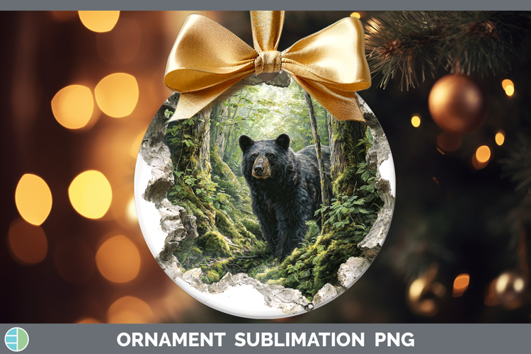 Black Bear Woodland 3D Hole Ornament Sublimation Design