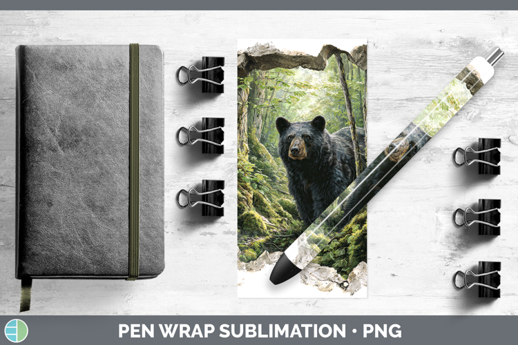 Black Bear Woodland 3D Hole Pen Wrap Sublimation Design