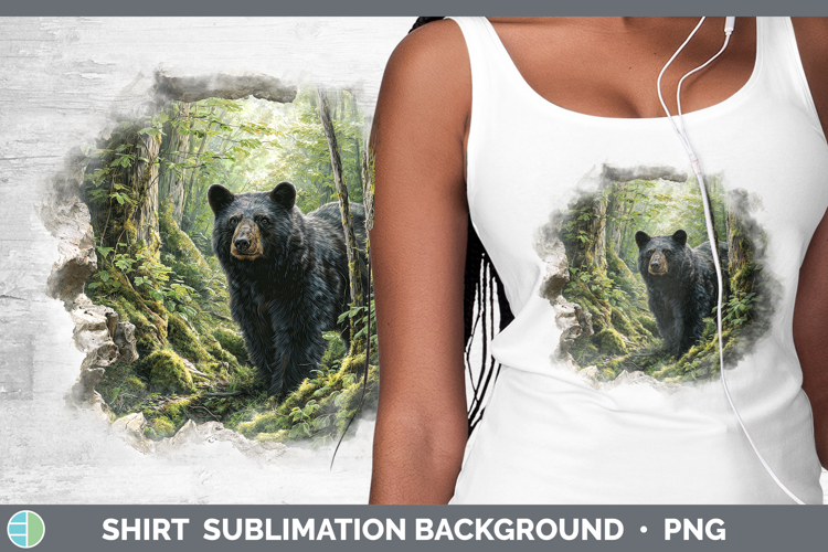 Black Bear Woodland 3D Hole Shirt Sublimation Design