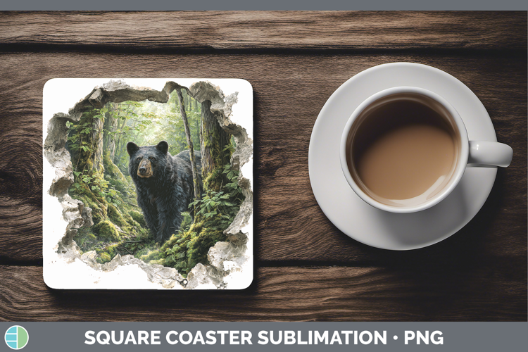Black Bear Woodland 3D Hole Square Coaster Sublimation Desig