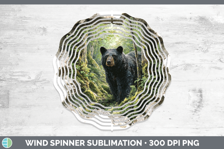 Black Bear Woodland 3D Hole Wind Spinner Sublimation Design