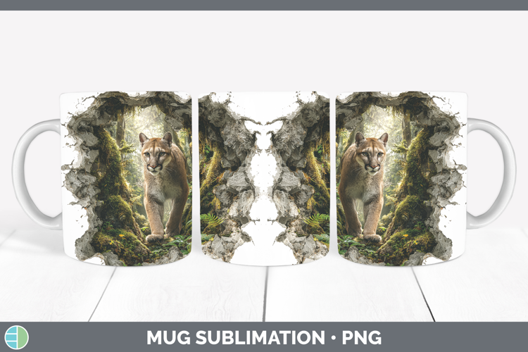 Cougar Woodland 3D Hole Mug Wrap Sublimation Design