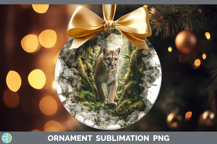 Cougar Woodland 3D Hole Ornament Sublimation Design