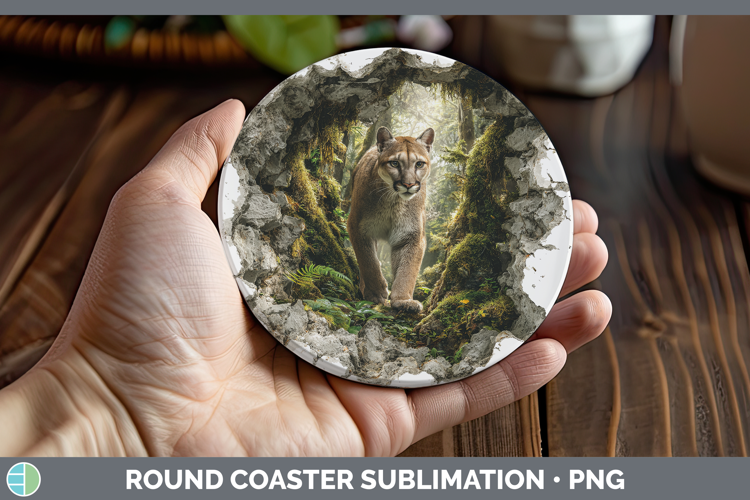 Cougar Woodland 3D Hole Round Coaster Sublimation Design