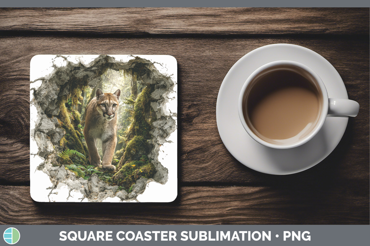 Cougar Woodland 3D Hole Square Coaster Sublimation Design