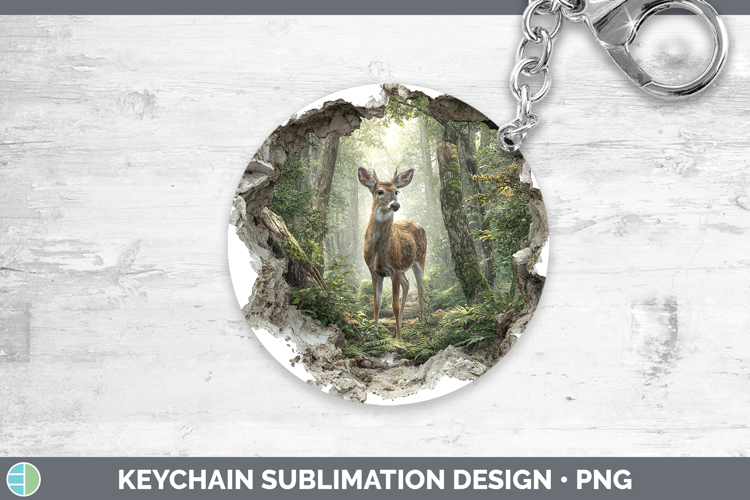 Deer Woodland 3D Hole Keychain Sublimation Design
