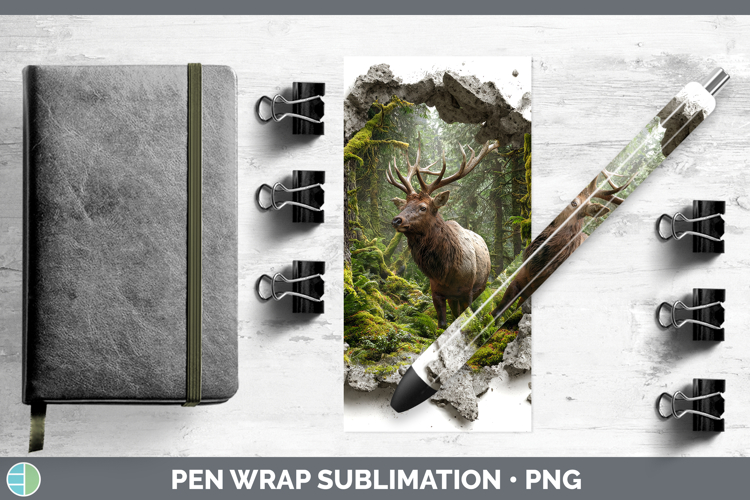 Elk Woodland 3D Hole Pen Wrap Sublimation Design
