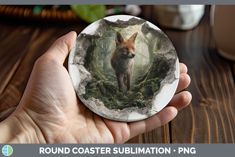 Fox Woodland 3D Hole Round Coaster Sublimation Design