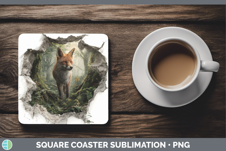 Fox Woodland 3D Hole Square Coaster Sublimation Design