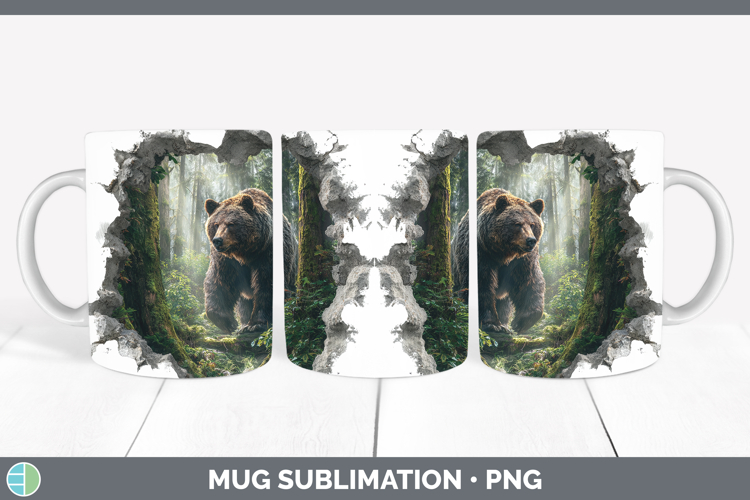 Grizzly Bear Woodland 3D Hole Mug Wrap Sublimation Design