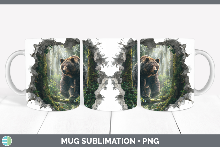 Grizzly Bear Woodland 3D Hole Mug Wrap Sublimation Design