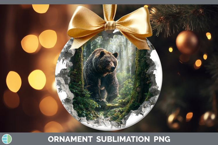 Grizzly Bear Woodland 3D Hole Ornament Sublimation Design