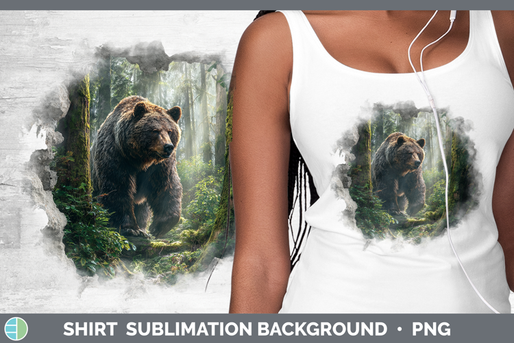 Grizzly Bear Woodland 3D Hole Shirt Sublimation Design