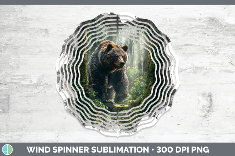Grizzly Bear Woodland 3D Hole Wind Spinner Sublimation Desig