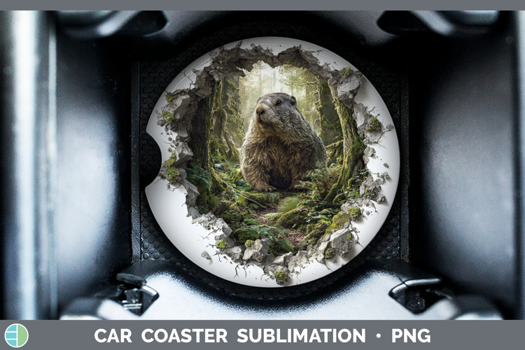 Groundhog Woodland 3D Hole Car Coaster Sublimation Design
