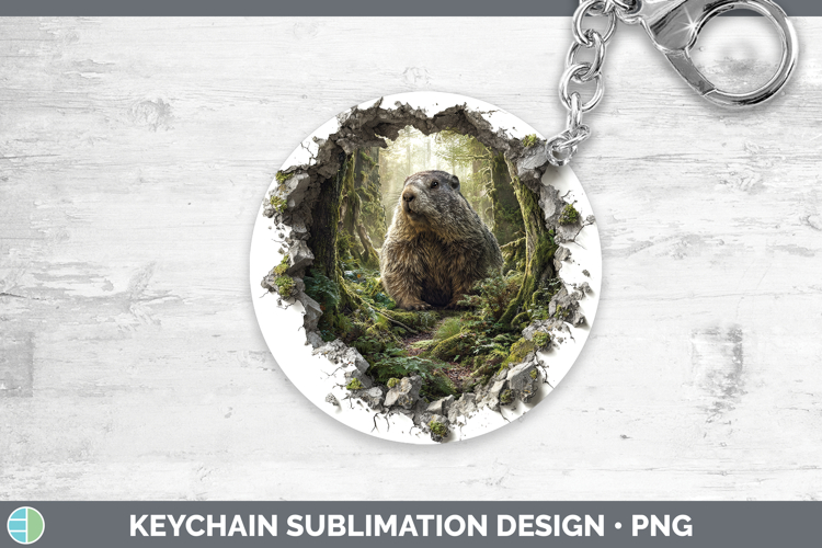 Groundhog Woodland 3D Hole Keychain Sublimation Design