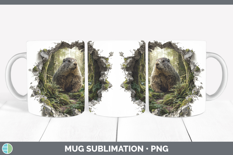 Groundhog Woodland 3D Hole Mug Wrap Sublimation Design