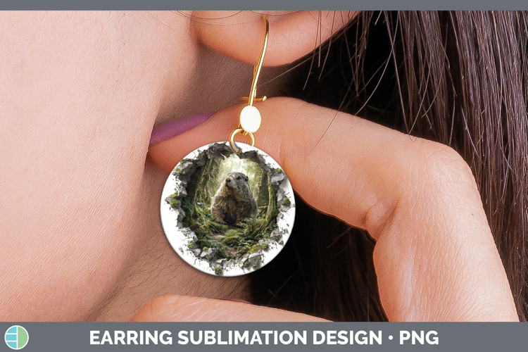Groundhog Woodland 3D Hole Round Earrings Sublimation Design