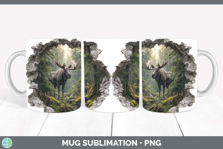 Moose Woodland 3D Hole Mug Wrap Sublimation Design