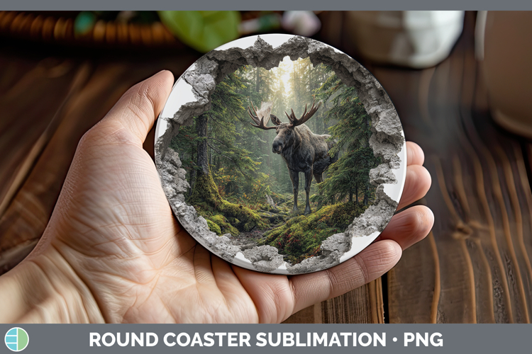 Moose Woodland 3D Hole Round Coaster Sublimation Design