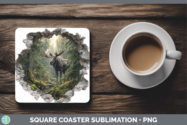 Moose Woodland 3D Hole Square Coaster Sublimation Design