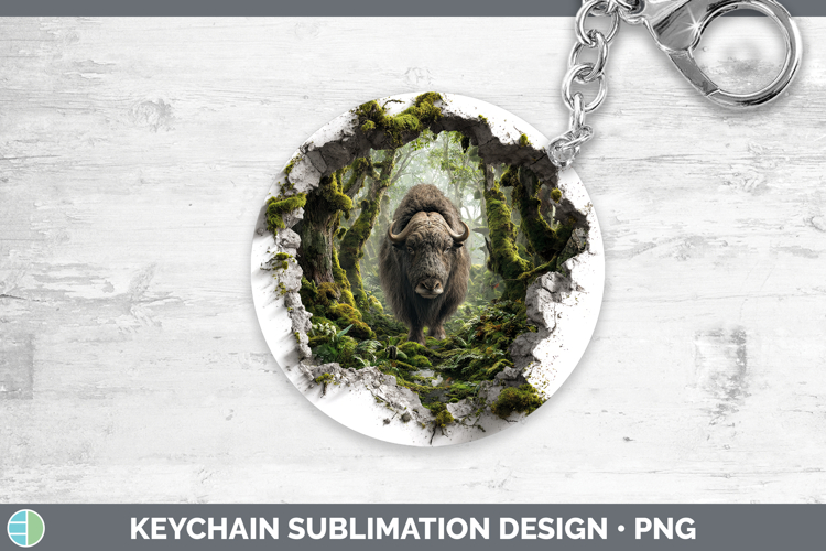 Musk Ox Woodland 3D Hole Keychain Sublimation Design