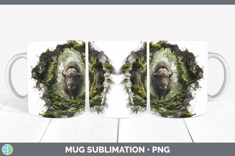 Musk Ox Woodland 3D Hole Mug Wrap Sublimation Design