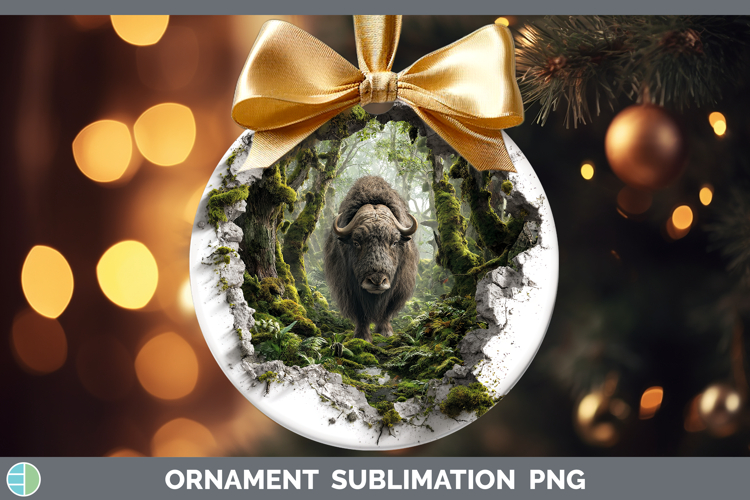 Musk Ox Woodland 3D Hole Ornament Sublimation Design