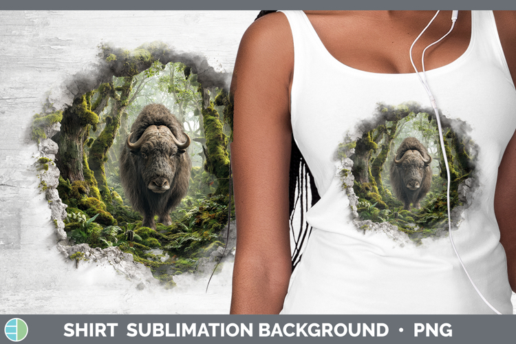 Musk Ox Woodland 3D Hole Shirt Sublimation Design